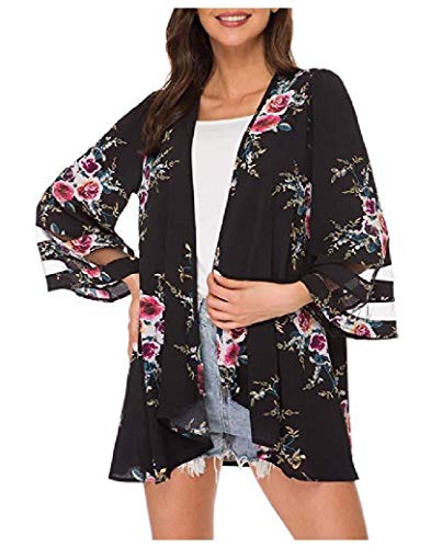 Cardigã feminino Abetteric com frente aberta e estampa floral, 12, Large