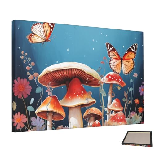 Peinture murale champignons et papillons HCLYvexiria sans cadre