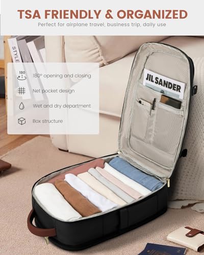 Image of LOVEVOOK Carry On Travel Backpack For Women Men Flight Approved, 40L Personal Item Backpack for Airplanes, Business Weekender Overnight Daypack Fits 17 Inch Laptop, With 2 Packing Cubes, Black-Brown