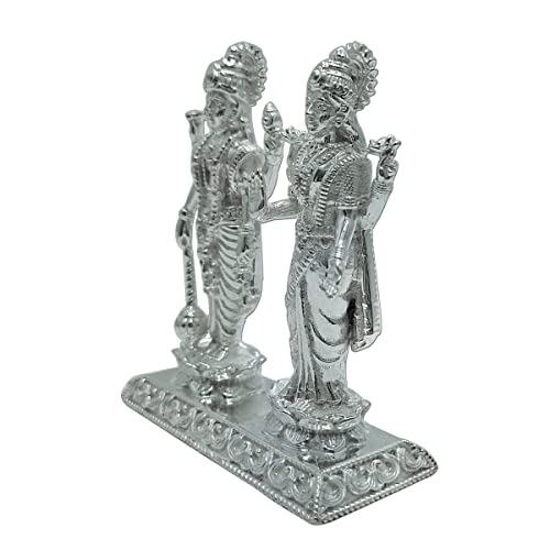 Image of MAA SILVER Pure Silver Vishnu Narayan & Lakshmiji Jodi BIS Hallmarked Solid Idol /Murti on Lotus Kamal & Rectangle Base Perfect for Gifting & Pooja Use (925 Purity)(138 Grams Silver)