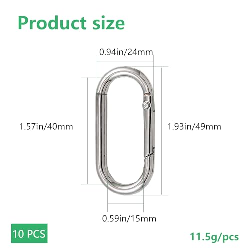XCSJ 10 Pcs Oval Carabiners 49mm Large Oval Carabiner Clip Zinc Alloy Snap Spring Oval Ring Oval Spring Lobster Clasp for Handbag Bags - Image 2