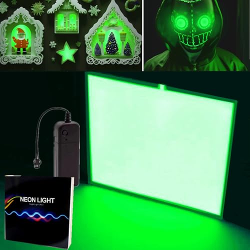 Image of Flexible Led Panel,Electroluminescent Panel Sheet EL Tape Cuttable Soft for Mask Eye Cosplay Party Decor DIY-Continuous /Slow Flash /Fast Strobe 10x10cm (green, 10x10)