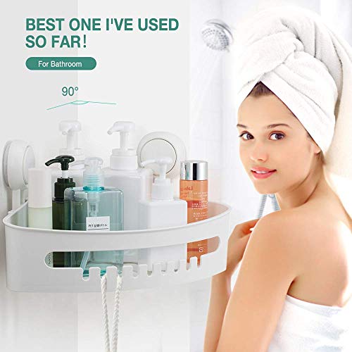 Corner Shower Caddy Suction Cup Plastic Shower Holder for Shampoo Soap, Removable Wall Mount Bathroom Suction Caddy Corner Storage Basket for Bathroom & Kitchen Accessories - Thumbnail 7