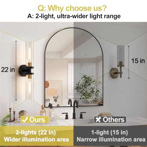 Image of Battery Operated Wall Sconces Set of Two, Black and Gold Wall Light fixtures with Wireless Remote Control,Rechargeable Dimmable Wall Sconces with 3000K Bulbs for Bathroom Mirror Living Room Bedroom