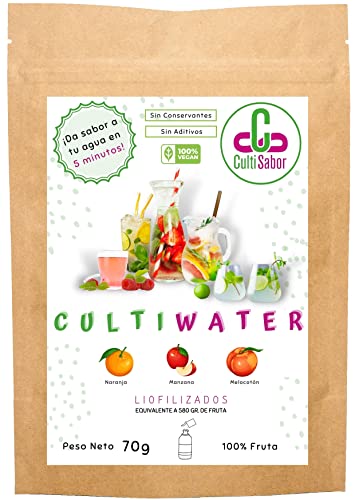 CultiWater Naranja - Manzana - Melocotón Liofilizado en polvo 70 g Fruta liofilizada Deshidratada Agua Saborizada Freeze dried Orange - Apple -Peach powder Mix Cover