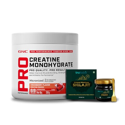 GNC Pro Performance Pure Micronized Creatine Monohydrate with Free Shilajit|250 gm & 10 gm Shilajit|Instantized|Fuels Muscles|Increase Muscle Mass|Rap