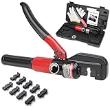 Toscoco Upgraded Hydraulic Crimping Tool for 1/8' 3/16' Stainless Steel Cable Railing Kits, Hand Hydraulic Crimper with Return Spring, Reinforced Unbreakable Head and 9 Pairs Black Oxide Coated Dies