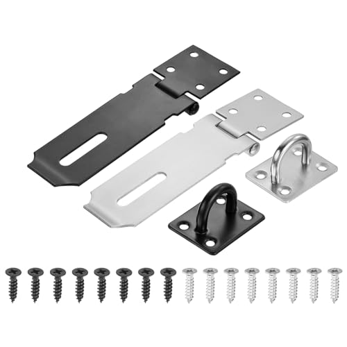 Image of PATIKIL 4 Inch Door Hasp Latch, Stainless Steel Barn Door Security Padlock Hasp Lock Latch for Door Window Drawer Toolbox Garage, Black Silver