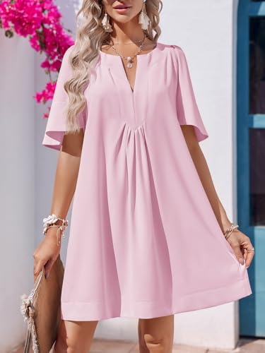 Image of Wenrine Womens Flutter Short Sleeve Mini Dress Casual V Neck Loose Flowy Summer Dresses