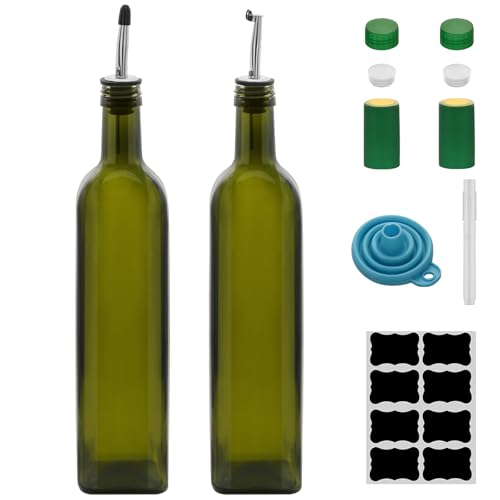 eispap 2Pcs 25 oz Olive Oil Dispenser Bottle,750 ml Glass Oil and Vinegar Dispenser Set with Pourers and Funnel ,Oil Bottles for Kitchen Large capacity oil bottles (Green 2pcs)