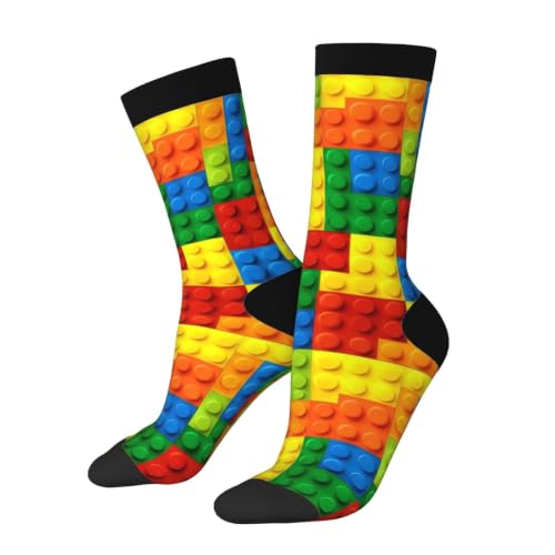 bassyil Building Blocks Socks Novelty Crew Socks Casual Funny Crazy Dress Socks For Women Men
