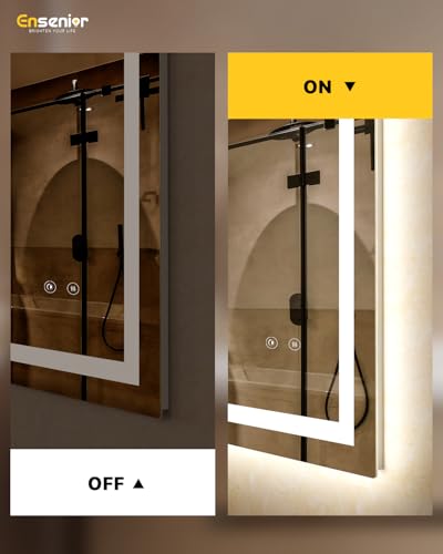 Ensenior LED Bathroom Mirror 72"x36" with Front and Backlight, Stepless Dimmable Wall Mirrors with Anti-Fog, Shatter-Proof, Memory, 3 Colors, Modern LED Vanity Mirror-ETL & FCC