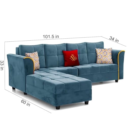 Image of FURNY - Melrond 5- to 6-Person Sofa Fabric Lhs Sectional L Shape Sofa Set (Right Facing-Teal)