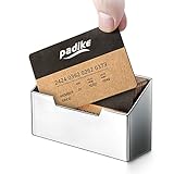 Padike Stainless Steel Business Card Holder - Brushed Metal Desk Organizer for Office & Home, Modern Business Card Stand Display (Holds 50 Cards) - Minimalist & Durable