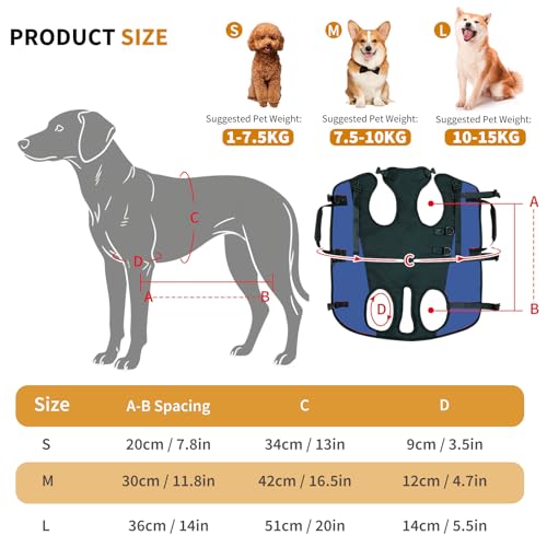 PETCUTE Hunde-Tragegeschirr,Hundegeschirr-Rucksack für große Hundes,Ganzkörpergeschirr mit Griff,Verstellbarer Hunderucksack Für Alte, Gelenkverletzungen, Arthritis-Hunde,Passend Für 7.5 Bis 15 Kg