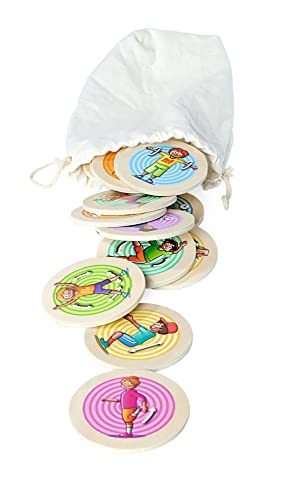 Eichhorn - Outdoor Bewegungsspiel, animiert Kinder zum Bewegen, Turnen und Auslassen, 20 Spielscheiben mit Motiven, inkl. Stoffbeutel zur Aufbewahrung, aus Lindensperrholz, ab 3 Jahren