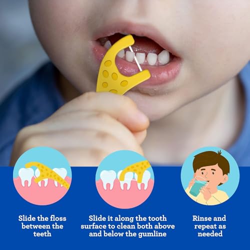 Image of GuruNanda Dental Floss Picks, Berry Flavor, 90 Count, for Kids | Pack of 2 | Giraffe-Shaped | Anti-Slip Design | Ages 3+