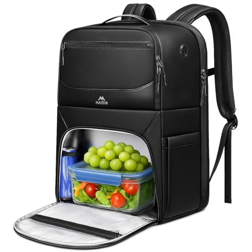MATEIN Lunch Backpack for Men, Waterproof Meal Prep Work Backpack with Lunch Compartment, Large TSA 17 Inch Laptop Back Pack Lunchbox with Chest Strap, Insulated Cooler Work Bag for Office Commute