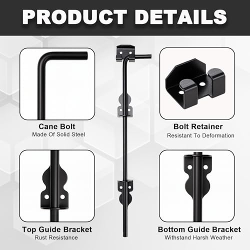 Image of 2 Pack 18 inch Heavy Duty Cane Bolt Gate Drop Rod Stopper Hardware,Wrought Iron Gate Ground Latches for Wood Metal Vinyl Fences Double Doors,Drop Pin Lock for Holding Gates to The Ground, Black Finish