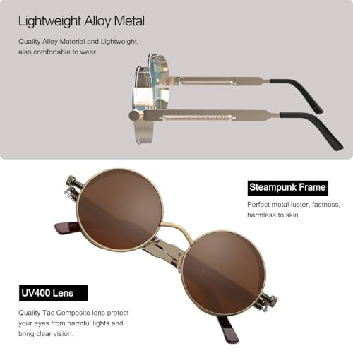 Image of PROUDDEMON Retro Gothic Steampunk Sunglasses for Women Men Round Lens Metal Frame