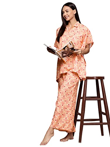 Image of ZIYAA Women Women's Orange Rayon Night Suit Set
