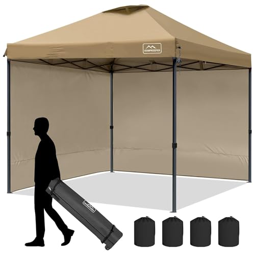 KAMPKEEPER 10x10 Pop-Up Canopy Tent, Waterproof, Portable Shade with Side Walls, Adjustable Instant Outdoor Shelter for Camping, Backyard, and Events, Khaki