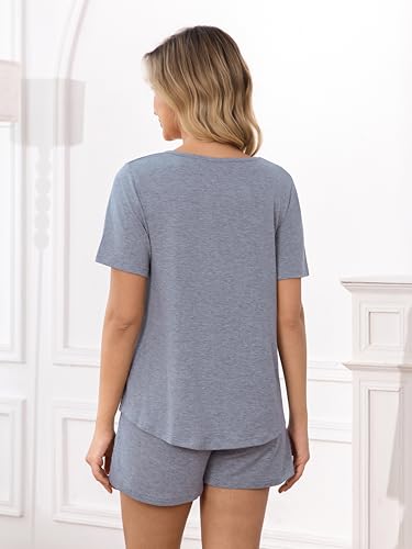 Image of MOYEE Womens Pajama Sets Soft Short Sleeve Shirt and Shorts 2 Pieces Lounge Outfit Sets with Pockets