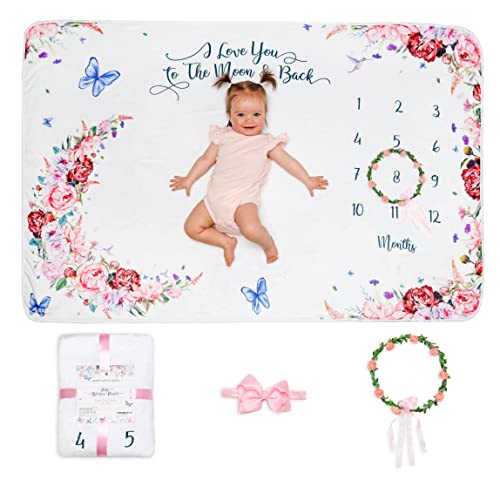 Happy Little Bubs - Baby Girl Milestone Blanket - Baby Monthly Milestone Blanket Girl - Monthly Baby Milestone Blanket - Milestone Blanket for Baby Girl - Baby Milestone Blanket Girl - 60''x40''