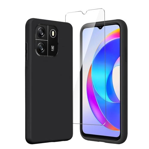 LYZXMY Funda para Blackview Wave 6C / Blackview Oscal Flat 1C (6.5') + 1 x Protector de Pantalla Vidrio Templado Película Protectora - Negro Carcasa Silicona TPU Suave Caso Case