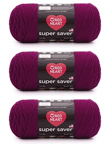 Image of Red Heart Super Saver Mulberry Yarn - 3 Pack of 7oz /198g - Acrylic - 4 Medium (Worsted) - 364 Yards - Knitting /Crochet