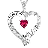 GinoMay Mothers Day Birthday Gifts Mum January Birthstone Jewellery Garnet Mother I Love You Mum Necklace Love Heart Pendant Necklace Sterling Silver
