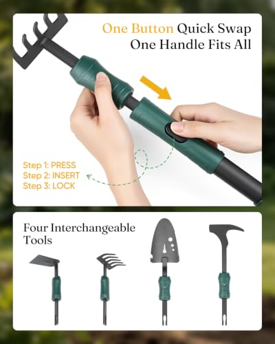 Grenebo Gardening Tool Gift Set, 4 Hand Tools with Case, Green - Image 2