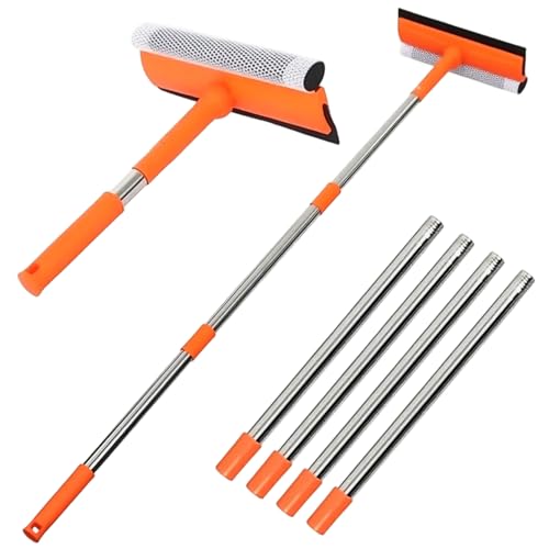 Escobilla de Goma para Ventanas 2 en 1 con Poste de extensión, Kit de Limpieza de Ventanas Flexible Ajustable de 57 Pulgadas con Hoja de Silicona y Esponja