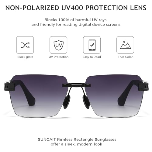 Image of SUNGAIT Rimless Rectangle Sunglasses Square Frameless Shades for Men Women Y2K Vintage UV Protection