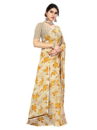 Image of SIRIL Women's Floral Printed Georgette Saree With Unstitched Blouse Piece