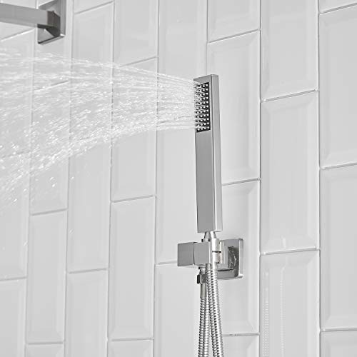 Bwe Shower System Brushed Nickel 10 Inch Square Bathroom Luxury Rain Mixer Shower Combo Set Shower Kit Wall Mounted Rainfall Head Shower Faucet Rough-In Valve Body And Trim Included #TOP3