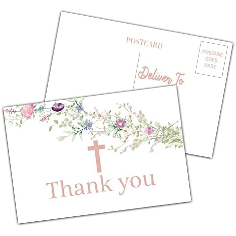 Wildflower, Floral Greenery, Baptism Thank You Postcard, Perfect for Christening, First Communion, Religious Celebration, Baby Shower - (XLgxk-005) Cover