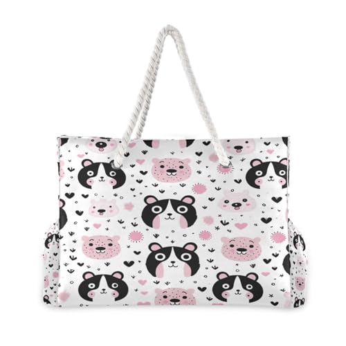 Pink Panda Bears Beach Bag & Travel Tote Bag Large Sandproof with Zipper Closure, Wet Pouch for Swim Gym Travel, Lightweight Foldable Outdoor Bag2