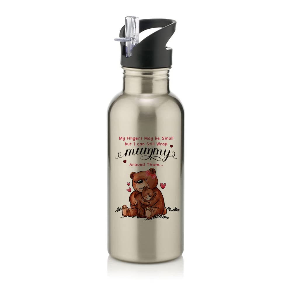 Getagift Mothers Day My Fingers May Be Small But I Can Still Wrap Mummy Birthday, Mother, Mom, Mum Stainless Steel 600ml Water Bottle with Straw. (Silver)