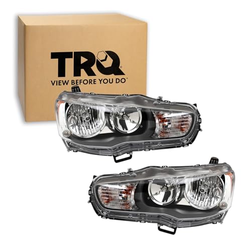 TRQ Headlight Assembly Set Headlights Compatible with 2009-2017 Mitsubishi Lancer MI2502158 MI2503158