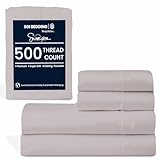 SGI 500 Thread Count 100% Supima Cotton Queen Sheet Set – Ultra Soft, Breathable, Deep Pocket 15” Fitted, Durable & Luxurious 4-Piece Bedding Set for Hotel-Quality Comfort, Light Gray Sheets