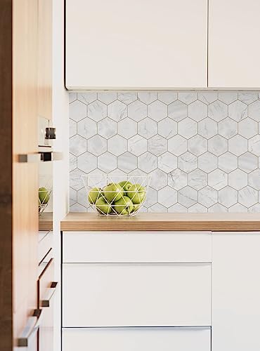 AURORA SHOPPE Self-Adhesive PVC Vinyl Wallpaper for Walls – Waterproof, Peel & Stick, Easy to Clean – DIY Decorative Wall Sticker for Bedroom, Living Room, Kitchen - (Marble Hexagon Tiles, 200X45)