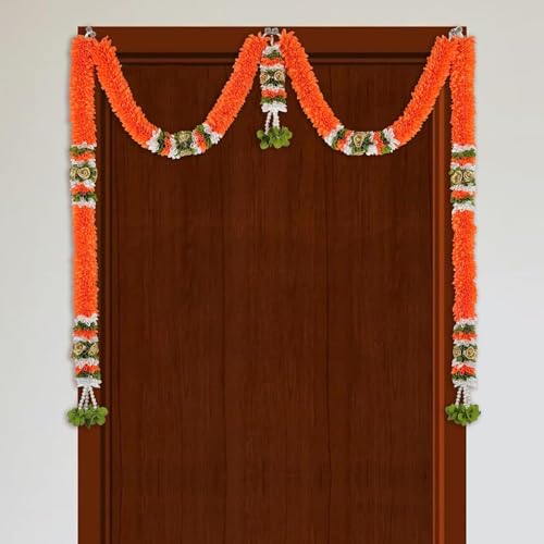 Image of Amazon Brand Umi - Toran for Main Door Entrance, Bandarwal for Festival, Pooja Mandir & Wedding, (42 inches x 24 inches) Handmade Traditional Flower Hanging for Home & Office Decor (Orange)