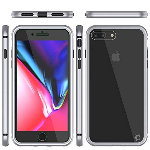 Punkcase Magnetic Shield, Protective Metal Frame Case W/Tpu Layer | 9H Tempered Glass Clear Back & Attachable Screen Protector | Strong Magnetic Closure Compatible W/Apple Iphone 8 Plus (Silver) #TOP6