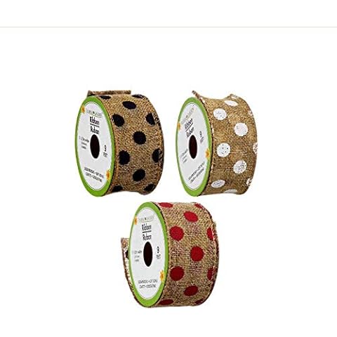 Floral Garden Rustic Pattern Wired Burlap Ribbon, 3-yd. Rolls, Black, Red & White Cover