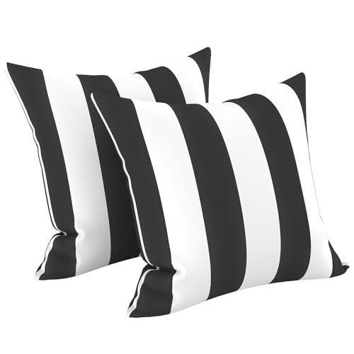 LVTXIII Outdoor Throw Pillows, Decorative Throw Pillows with Inserts, 20"x20" Square Pillows for Bed, Couch, Sofa and Patio Furniture, Set of 2, Cabana Black