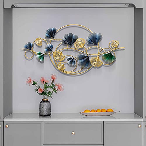 Ainydie Sculptures Art Murales en métal, 3D Décoration Murale Gingko Biloba en Métal, Ornement Suspendu pour Maison Salon Chambre à Coucher Hôtel,A Cover