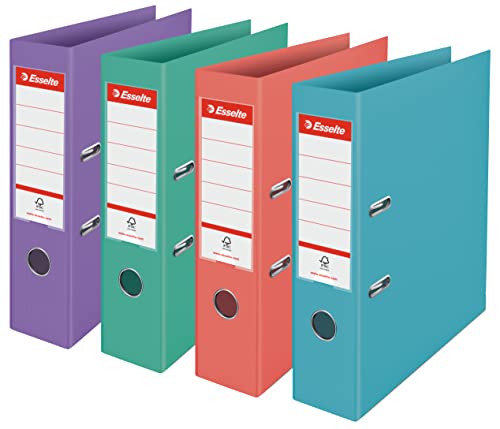Esselte Pack 10 Archivadores de Palanca, Capacidad 500 hojas, Lomo de 75mm, Light & Durable A4 Folder, Casa y Oficina, Diseño en Relieve, Gama Colour'Breeze, Colores Pastel Colores Variados, 626214