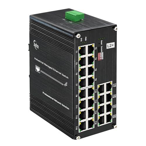 Image of 24-Port Gigabit Network Switch, L2+ Managed PoE Ethernet Switch, Support IEEE802.3af /at, Ring Network, VLAN, IPv4 /IPv6 Management, Plug and Play, Din-Rail Design