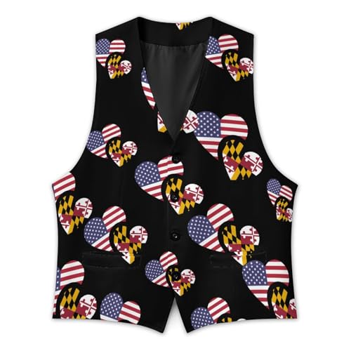 U.S. Maryland Flag Formal Suit Vest for Men Waistcoat Printing Business Casual Dress for Tuxedo2